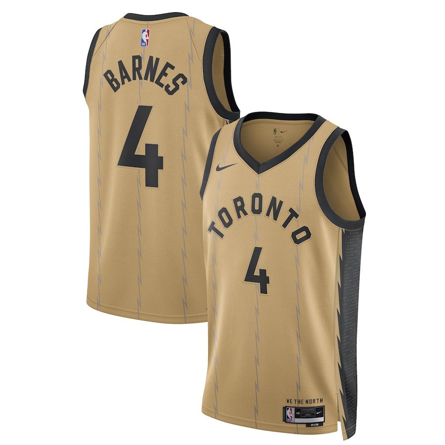 Men Toronto Raptors #4 Scottie Barnes Nike Gold City Edition 2023-24 Swingman NBA Jersey